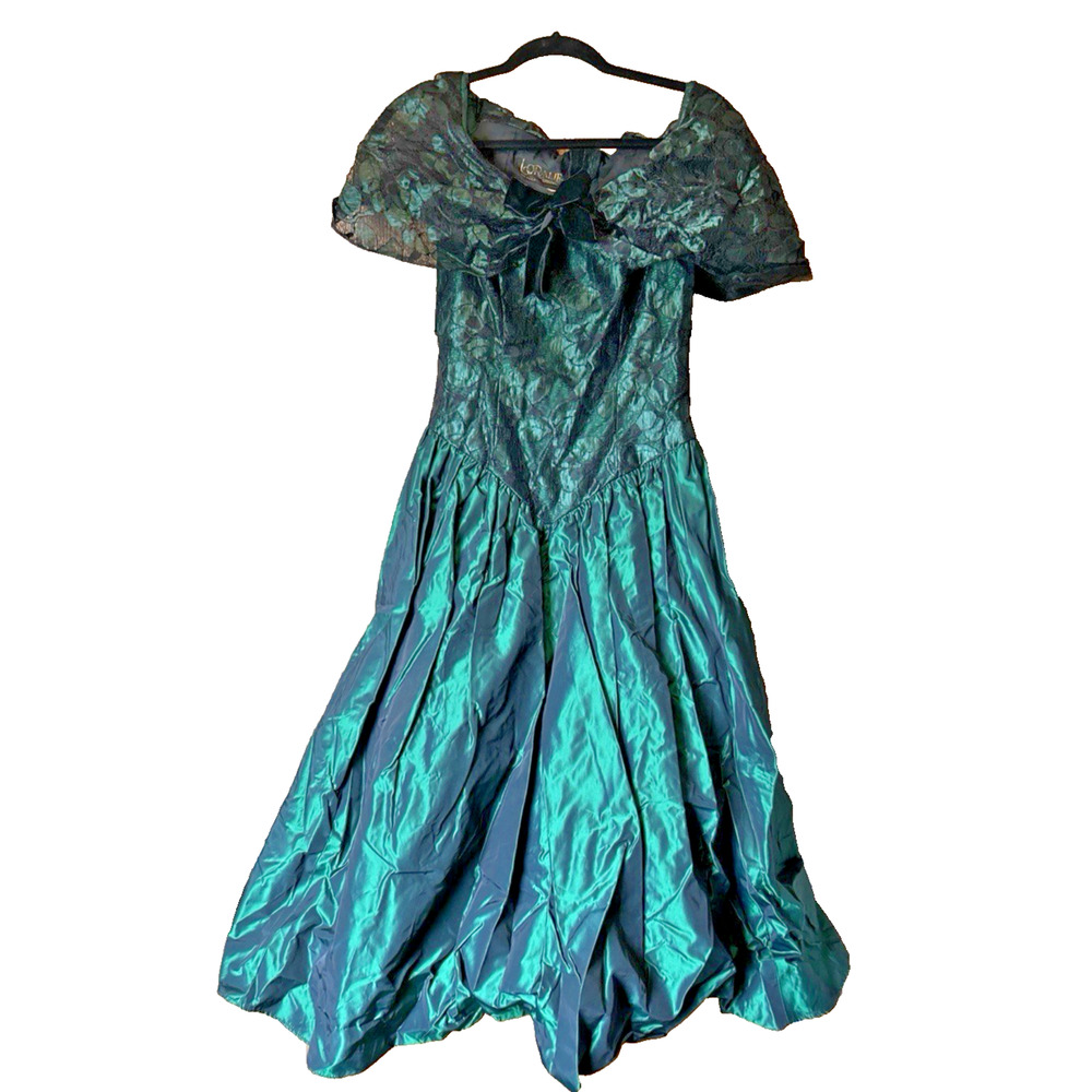 Vintage 90s Goth Prairie Prom Dress Vampire Loralie Sz 8 Metallic Party Green